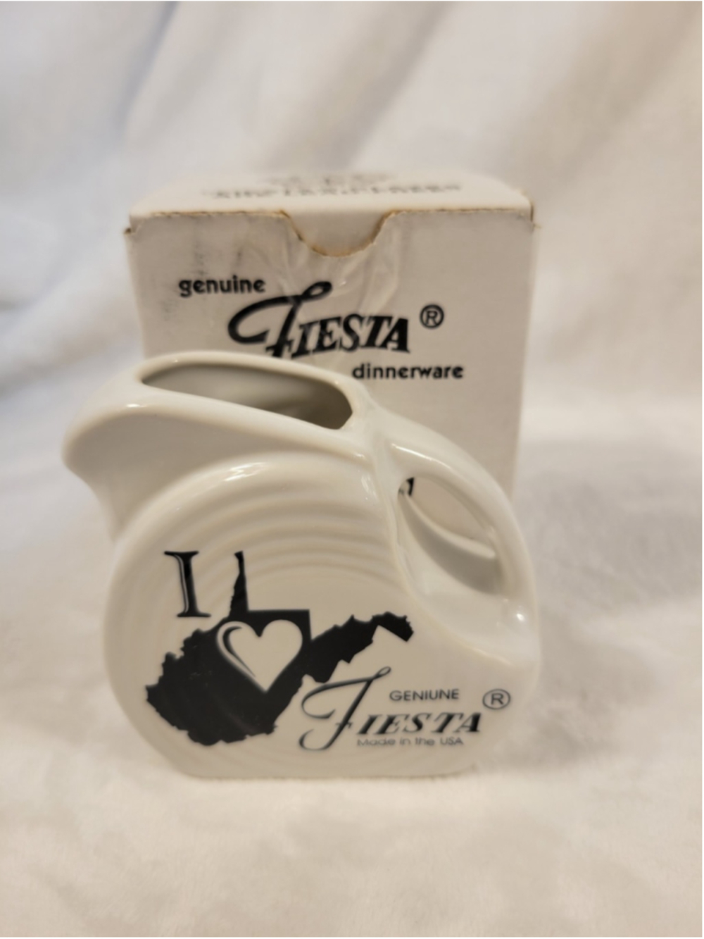 White Fiestaware I Love Fiesta Mini Disk Pitcher West Virginia Homer Laughlin